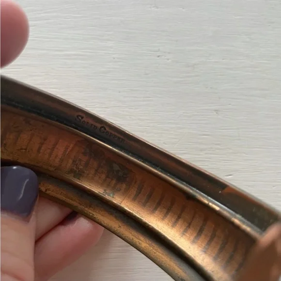 Solid Copper Bracelet Cuff Vintage Geometric Pattern Boho - Picture 4 of 4